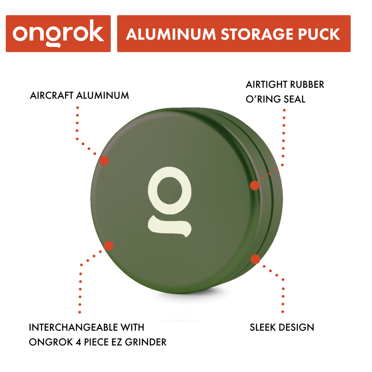 Front view of the Onork Aluminium Storage Puck, a small, silver-colored, circular container against a plain black background.