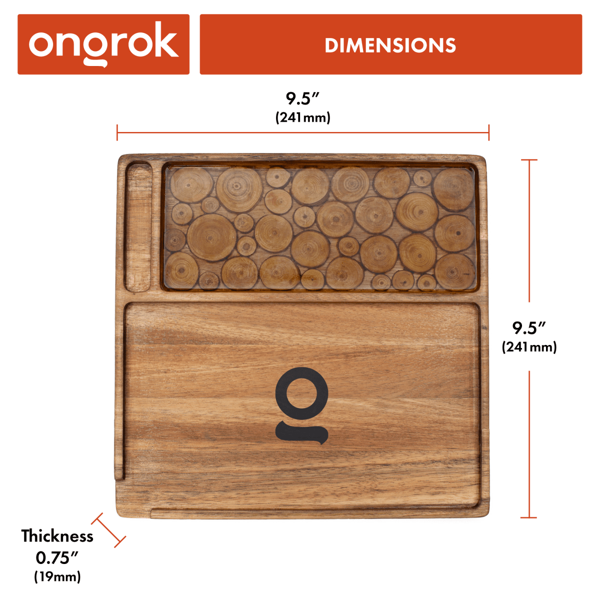 ONGROK Premium Natural Acacia Wood Tray | 9.5" x 9.5"