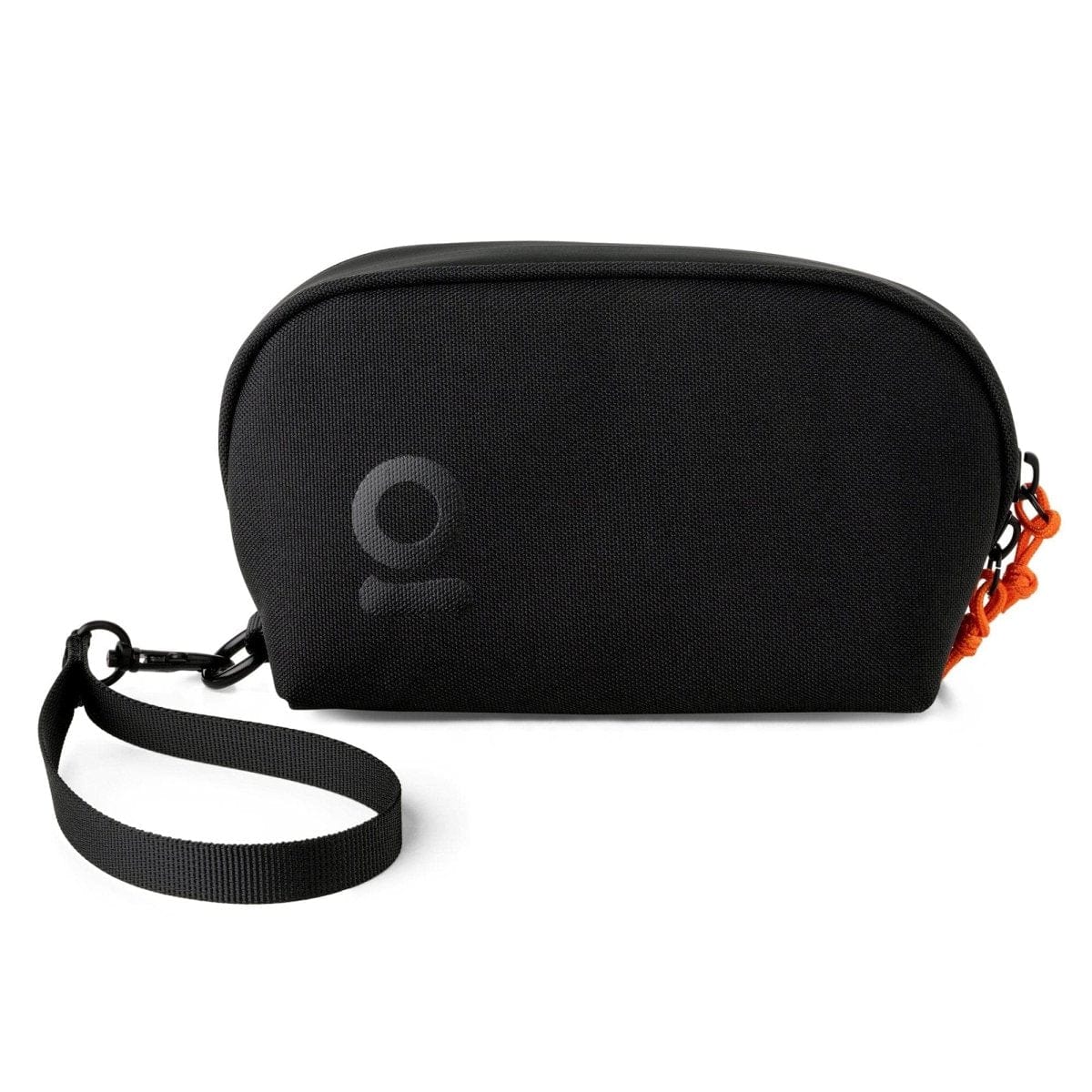 Front view of the Carbon-lined Wrist Bag, a small black bag with a loop handle against a plain white background.