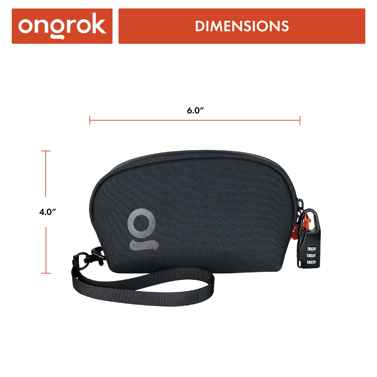 Front view of the Carbon-lined Wrist Bag, showing a black bag with dimensions labeled as 4.0" and 6.0".