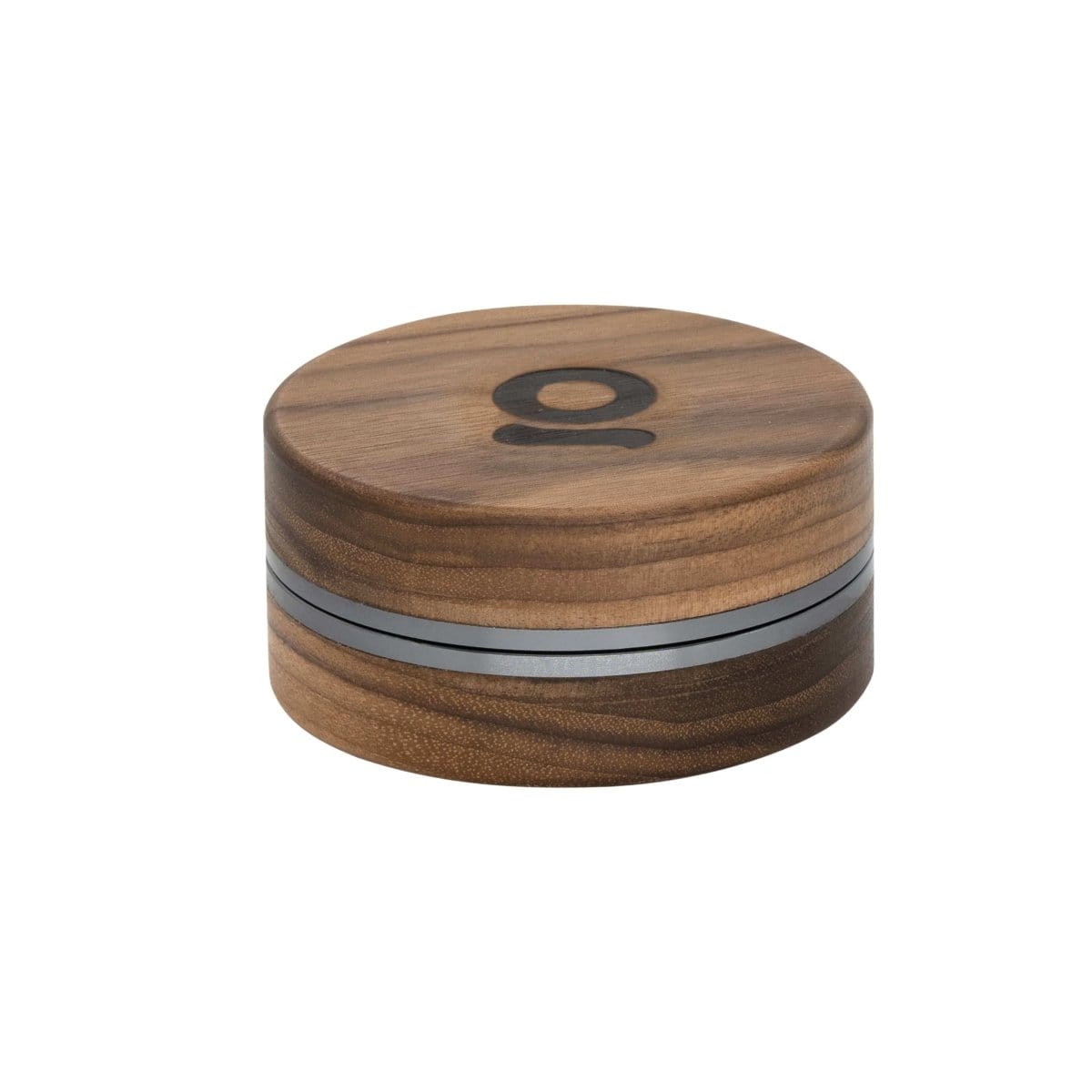 Front view of the 3 Inch, 2-Piece Walnut Grinder, showcasing its circular design and wood grain texture.