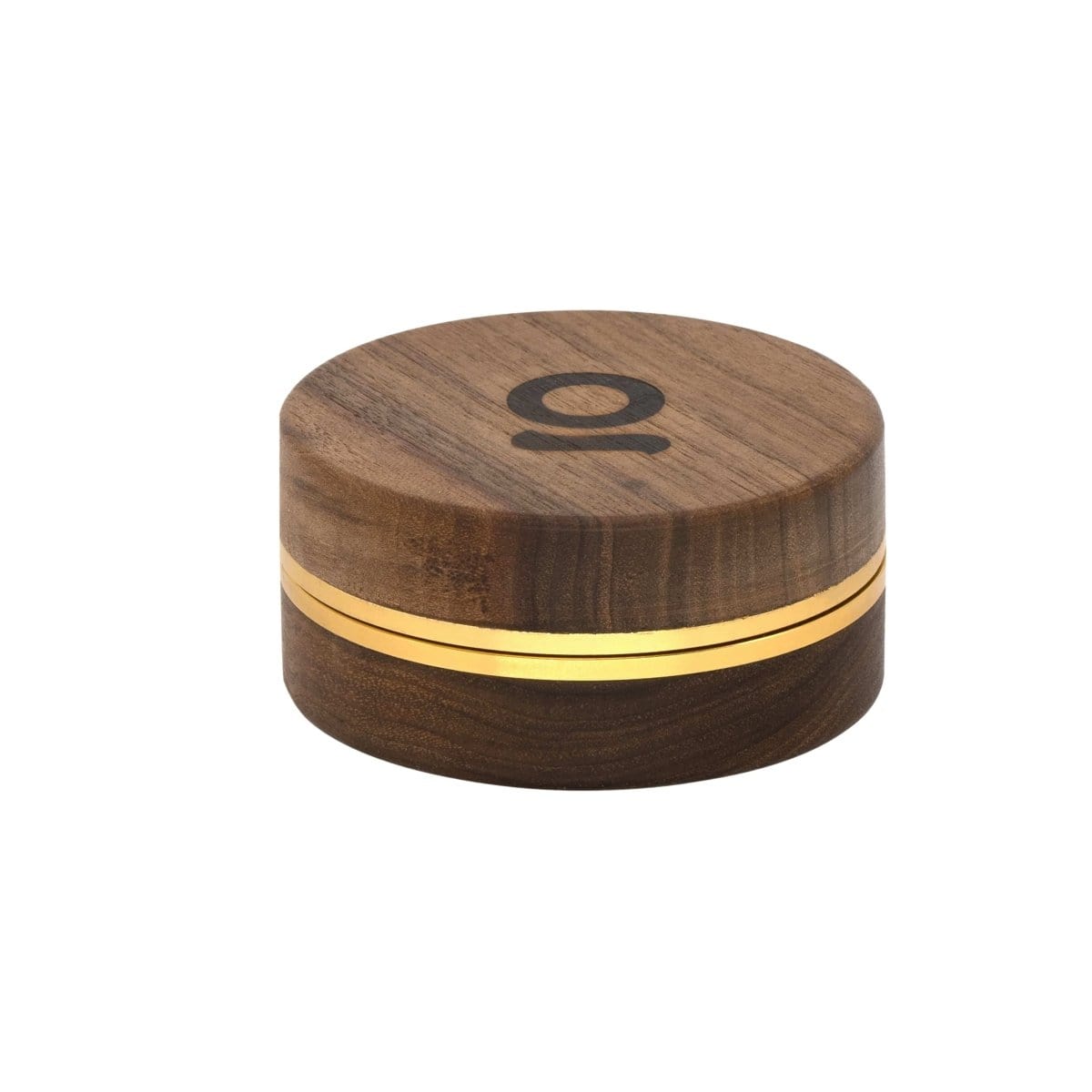 Front view of the 3 Inch, 2-Piece Walnut Grinder, showcasing its two-toned wooden construction and cylindrical shape.