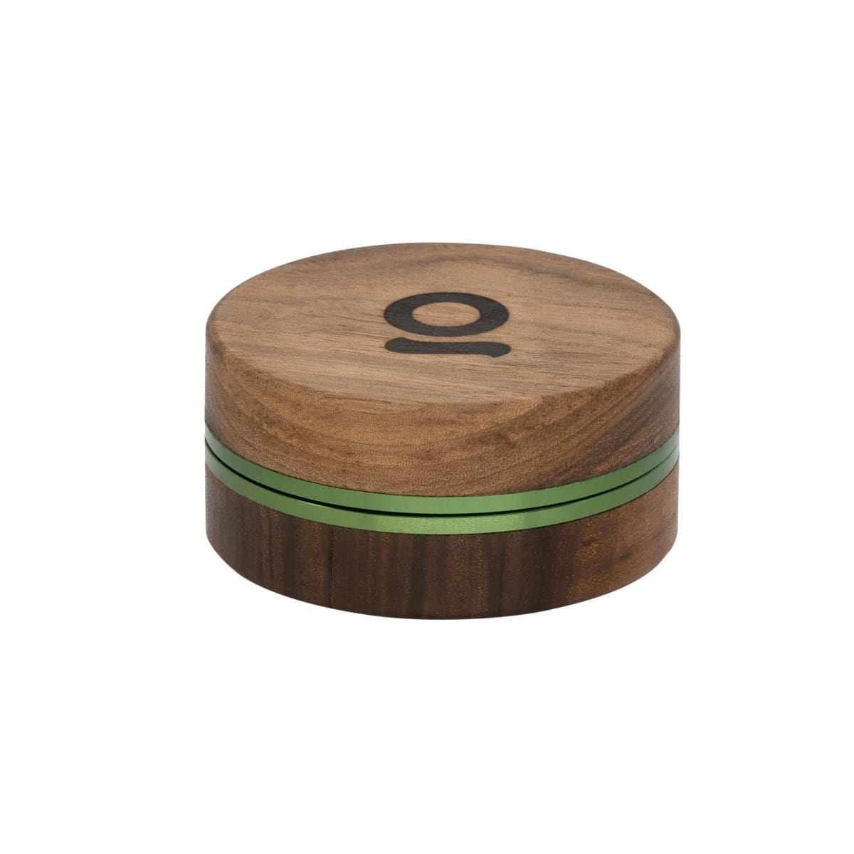 A close-up, top-down view of the 3 Inch, 2-Piece Walnut Grinder, showcasing its cylindrical shape and wood grain texture.