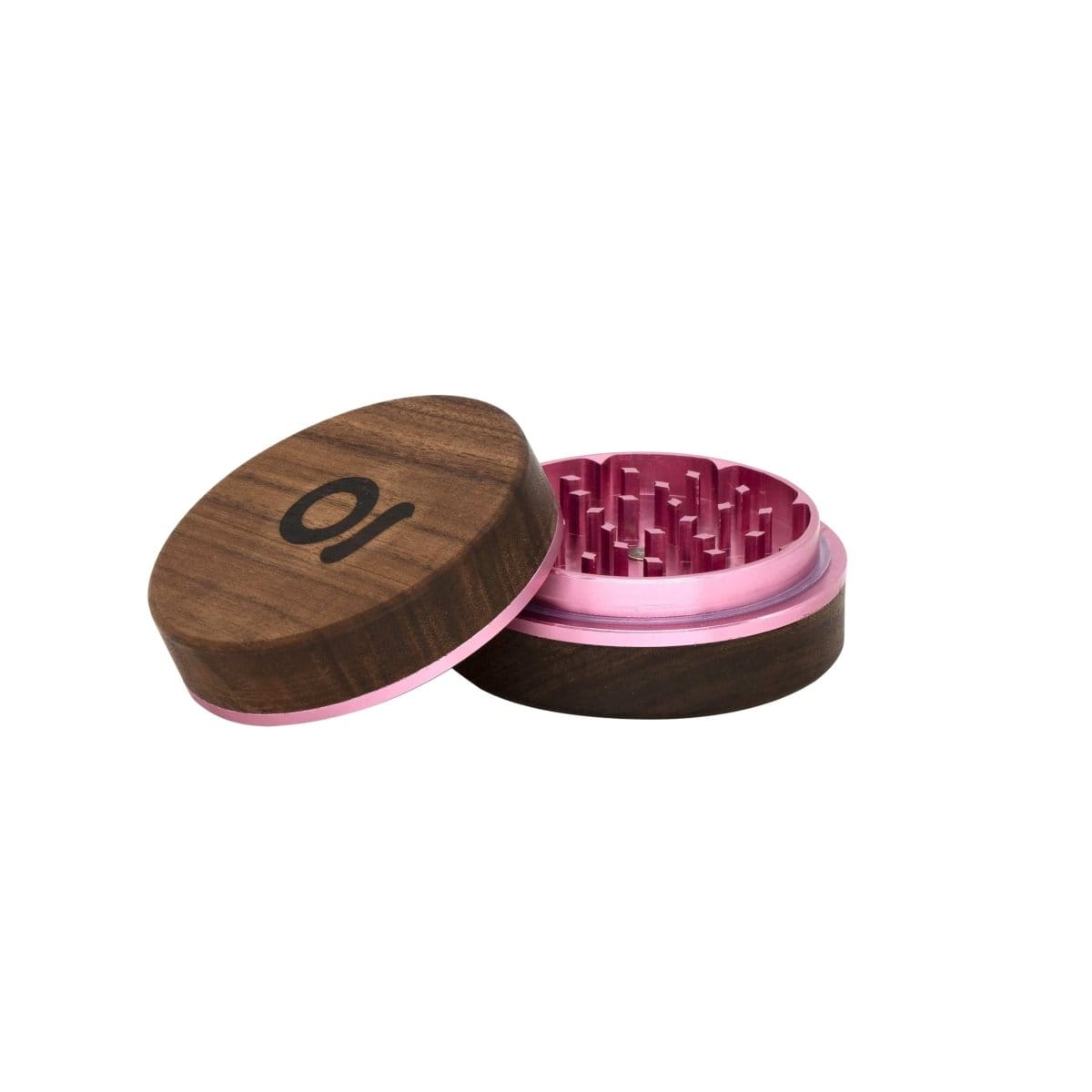An open view of the 3 Inch, 2-Piece Walnut Grinder, displaying its two-part design and rich walnut finish.