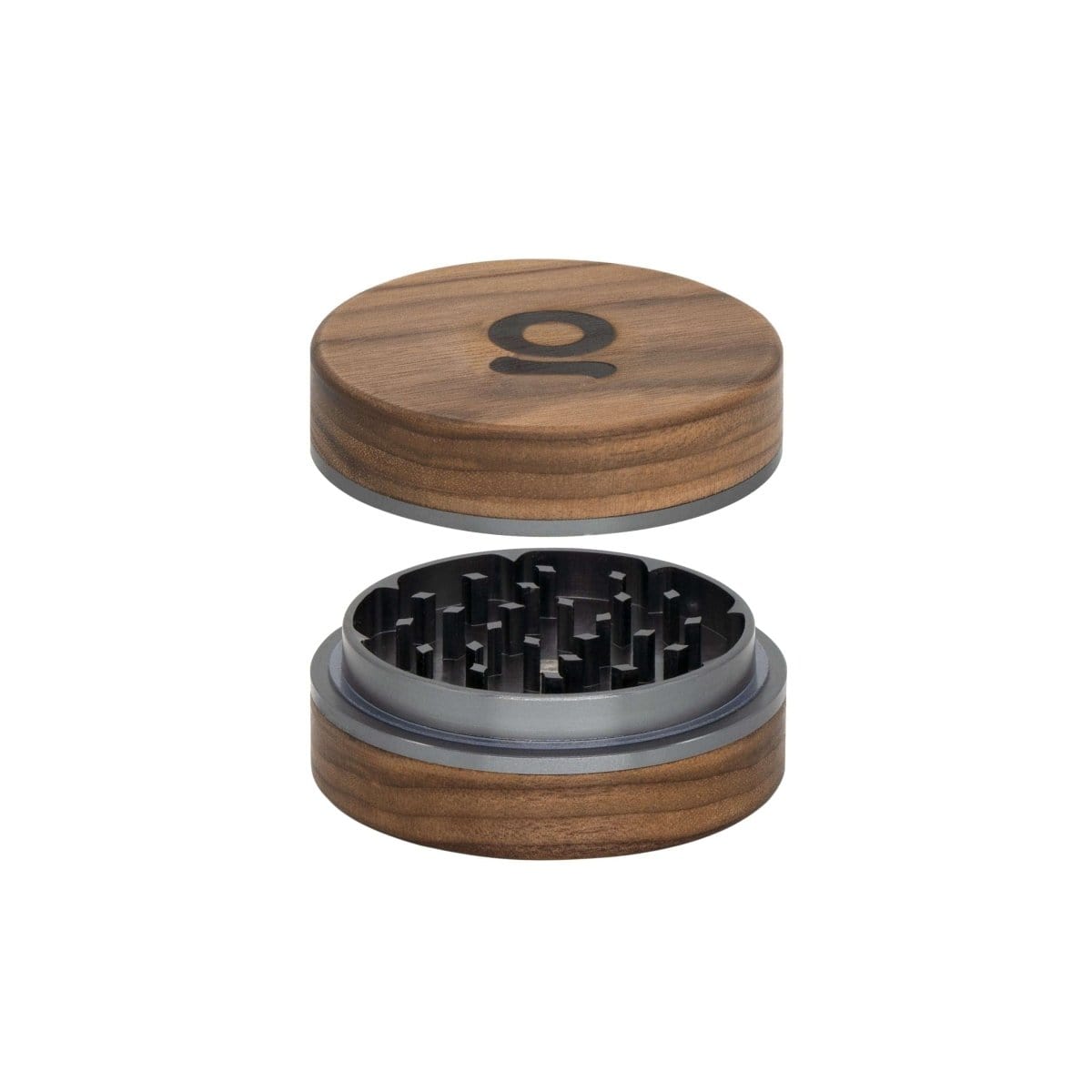 A top-down view of the 3 Inch, 2-Piece Walnut Grinder, revealing its two-part construction and textured grinding teeth.