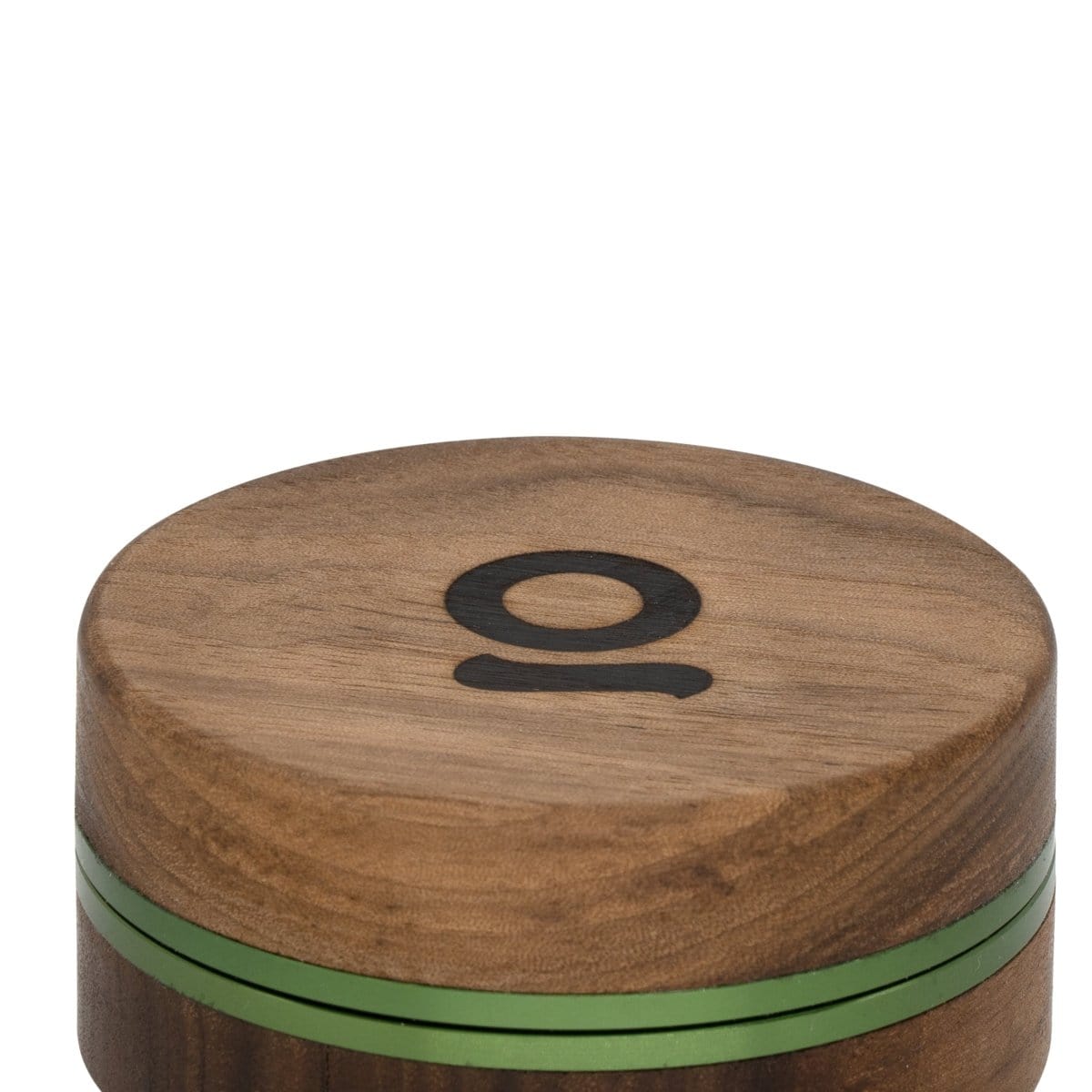 Front view of the 3 Inch, 2-Piece Walnut Grinder, showcasing its wooden construction and circular design.