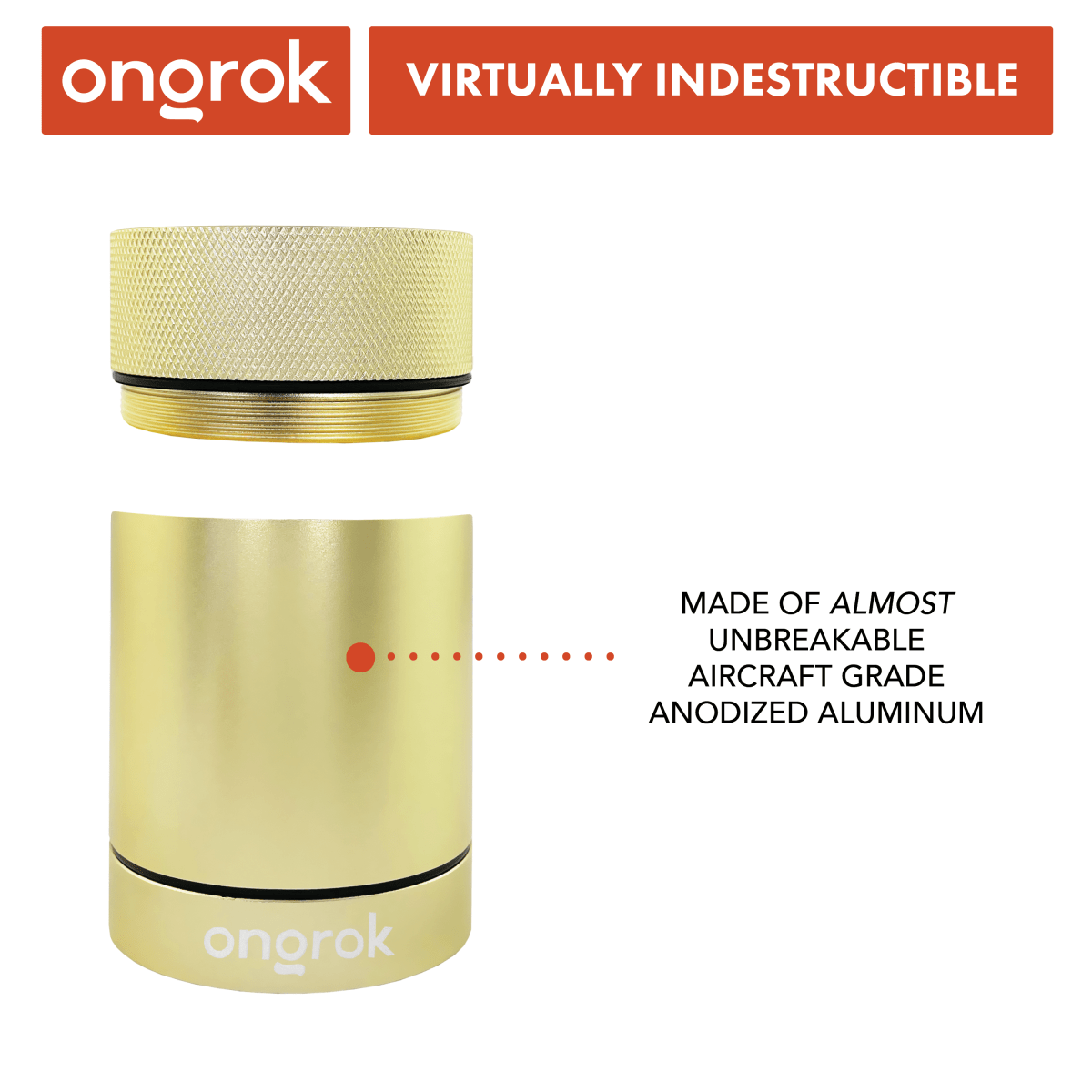 A front view of the Ongrok Aluminum Metal Storage Jar, showcasing its sleek, metallic silver finish.