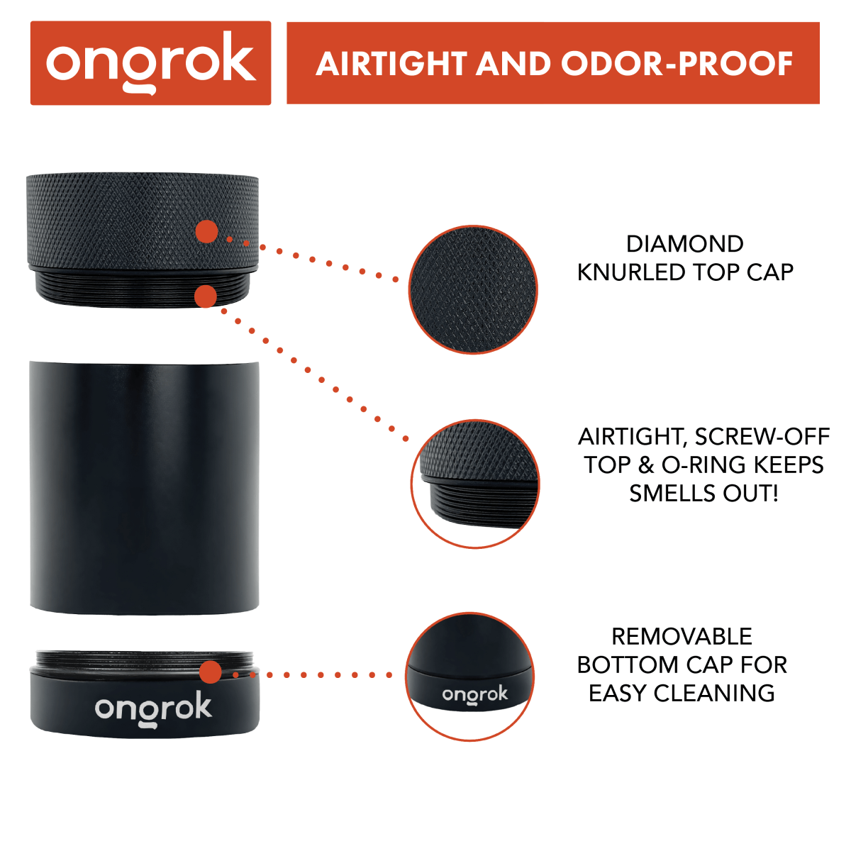 A close-up, angled shot of the Onrok Aluminum Metal Storage Jar, showing its knurled top and metallic finish.