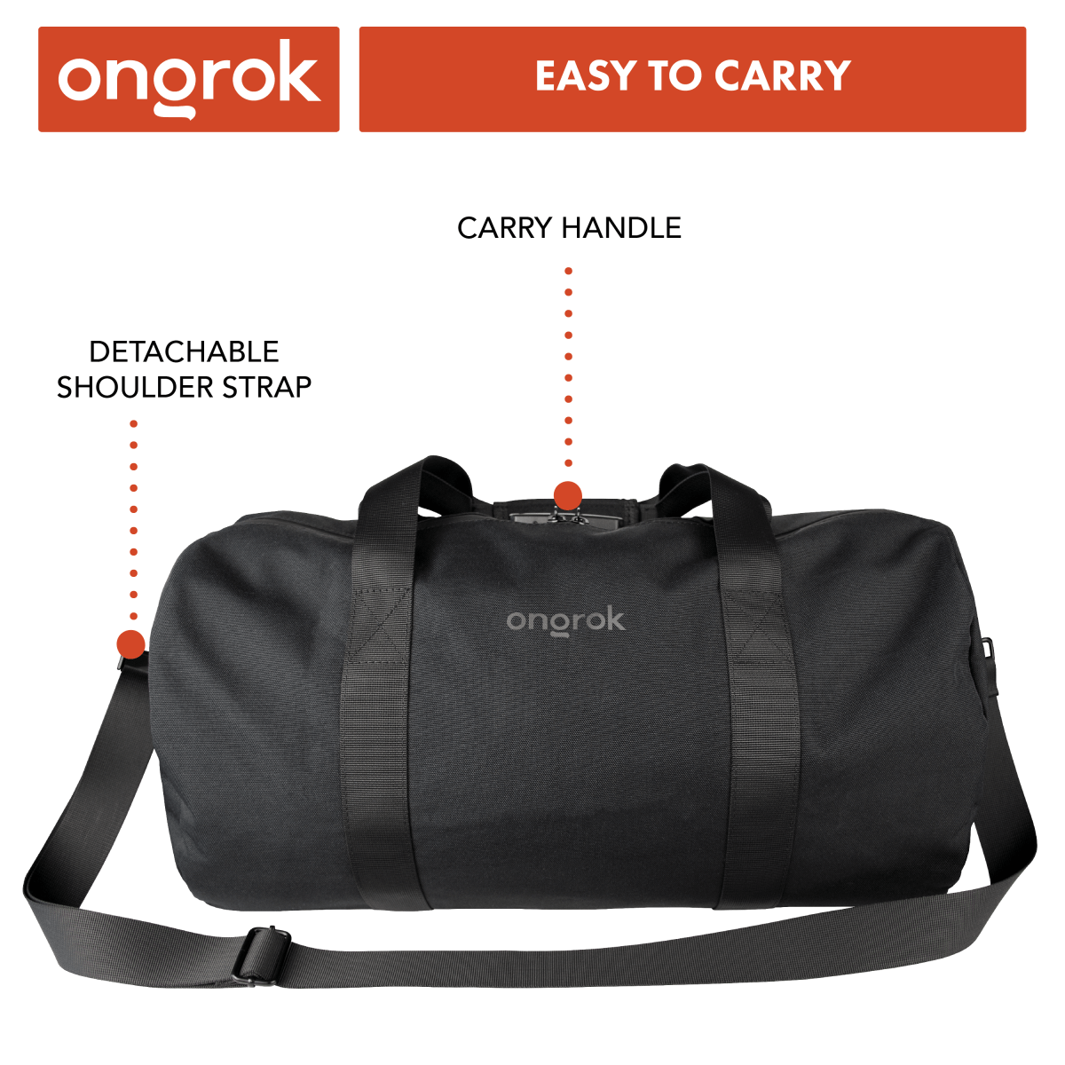 Front view of the ongorok Carbon-lined Duffle Bag with a black strap, angled against a muted background.