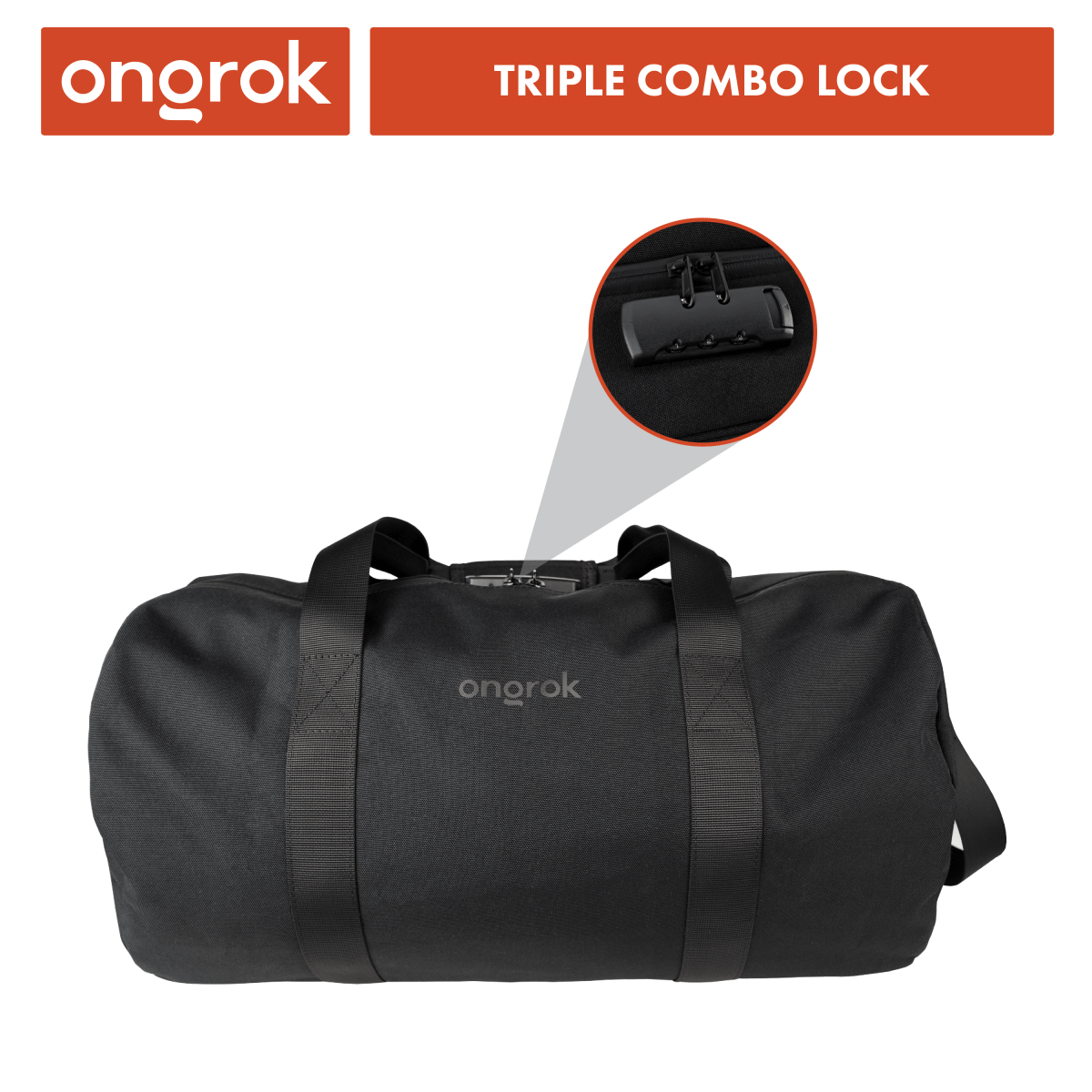 Front view of the ongorok Carbon-lined Duffle Bag, showcasing its black exterior and minimalist design.