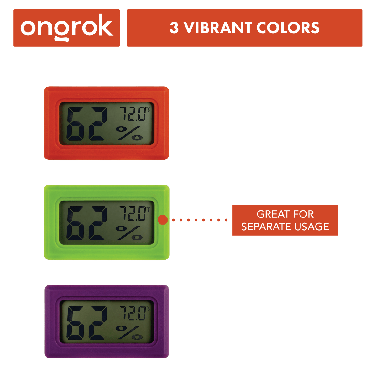 ONGROK USA Digital Hygrometers | Color-coded 6-Pack Digital Hygrometers