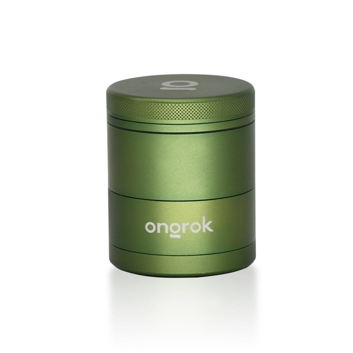 Front view of the 5 Piece Storage Grinder, a metallic container with a sleek, cylindrical design and a reflective surface.