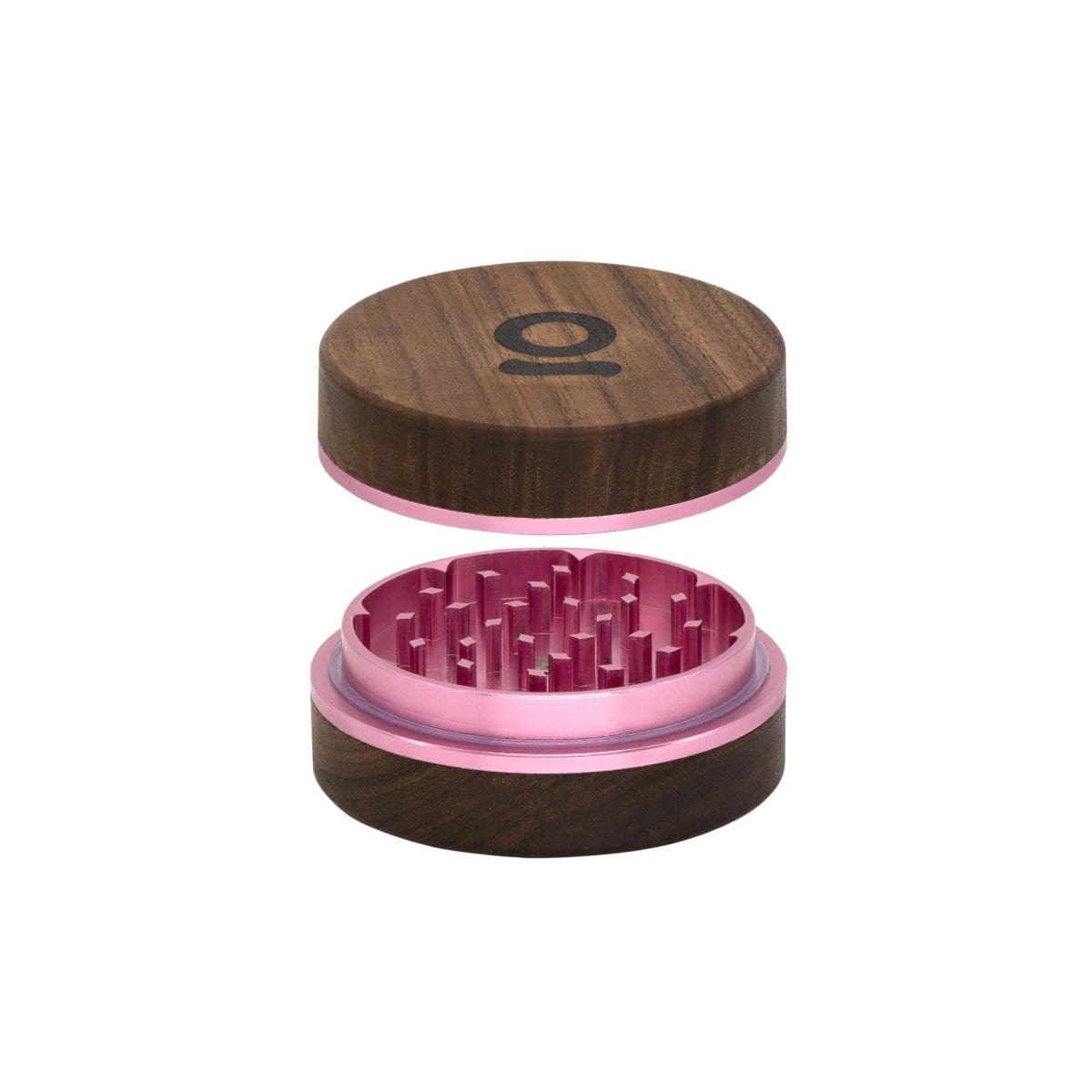 Overhead view of the 3 Inch, 2-Piece Walnut Grinder, showcasing the textured grinding teeth within its wooden shell.