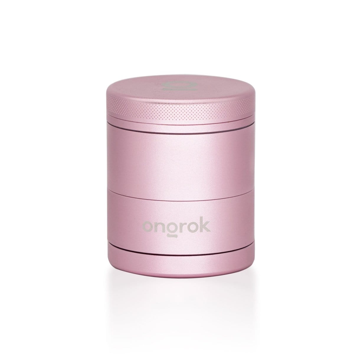 Front view of the 5 Piece Storage Grinder, a silver, cylindrical container with a textured top surface.