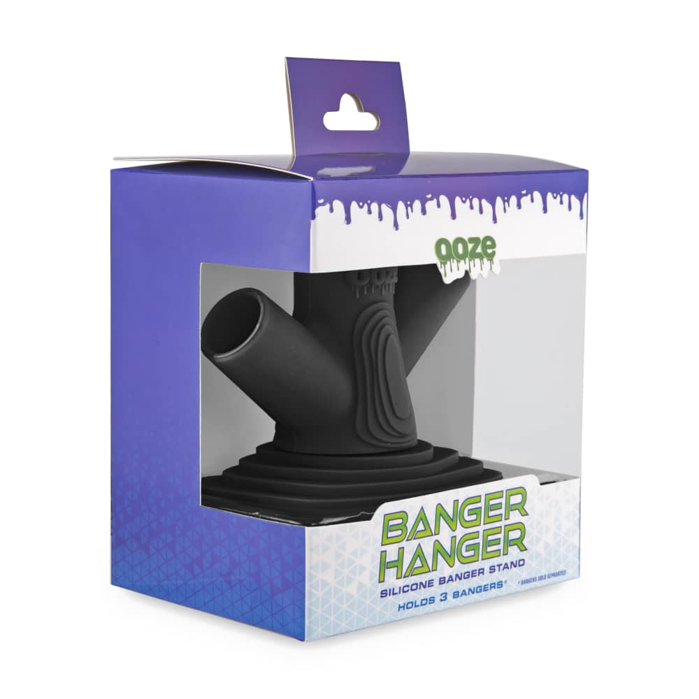 Front view of the Ooze Banger Hanger Silicone Banger Stand, displaying its dark, rounded design against a plain white backdrop.