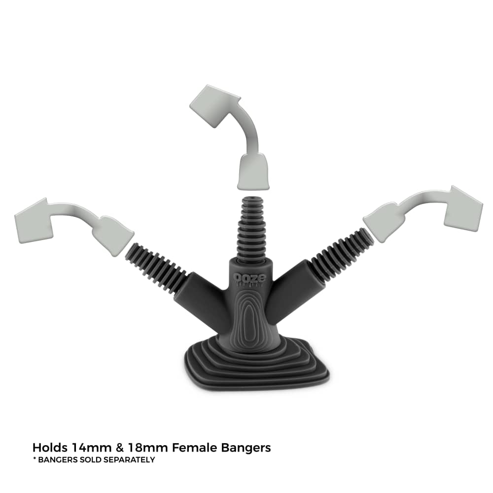 An overhead shot of the Ooze Banger Hanger Silicone Banger Stand with three slots for holding bangers.