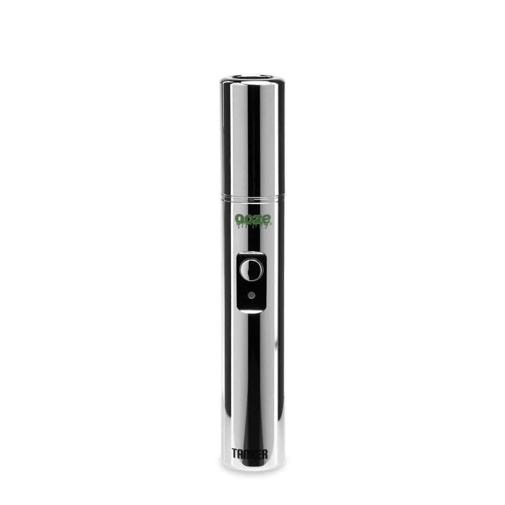Front view of the Ooze Tanker 510 Thread Thermal Chamber Vaporizer Battery, a slim, black cylindrical device with a metallic button.
