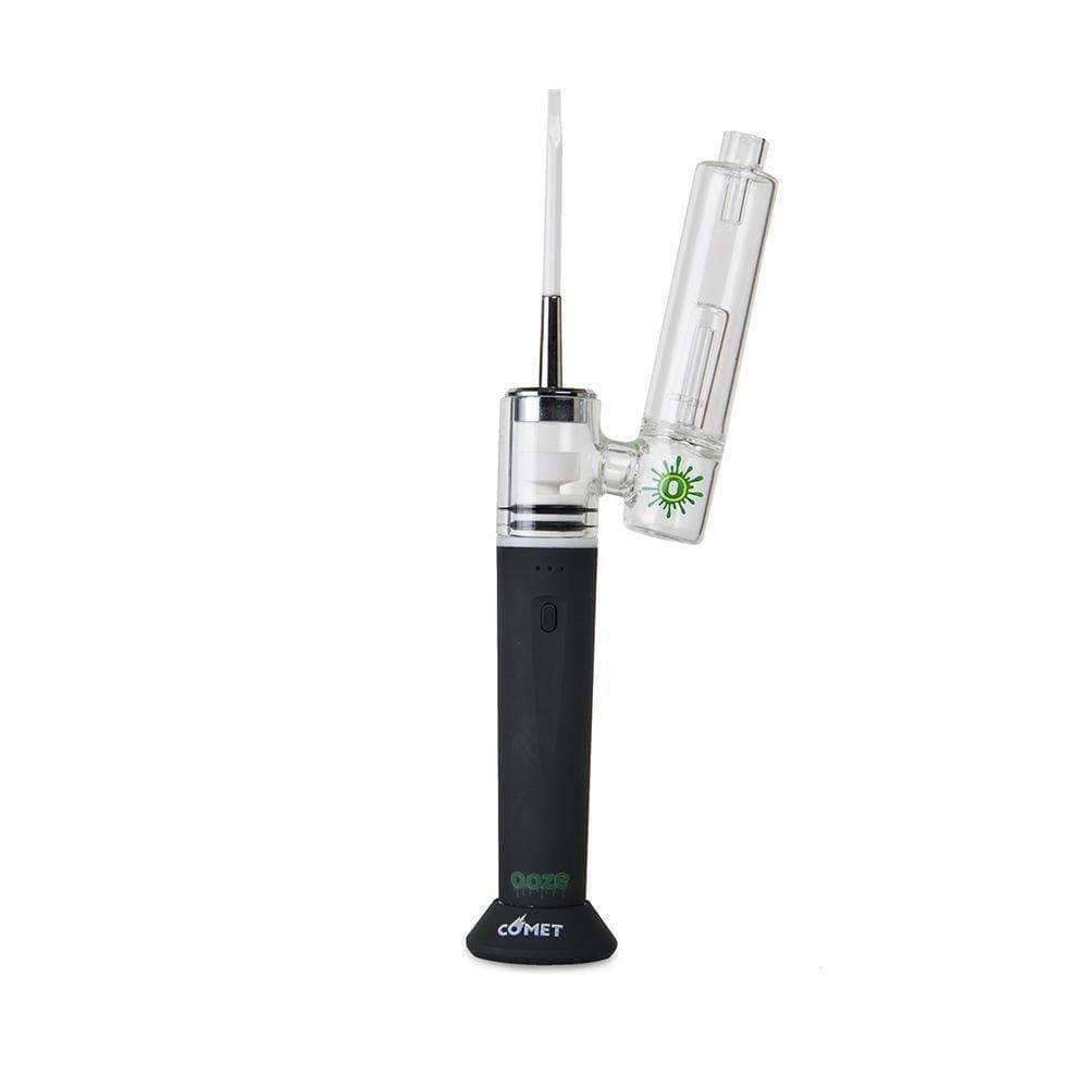 A studio shot of the Ooze Comet eNail Vaporizer Kit, featuring the black device angled against a plain white background.
