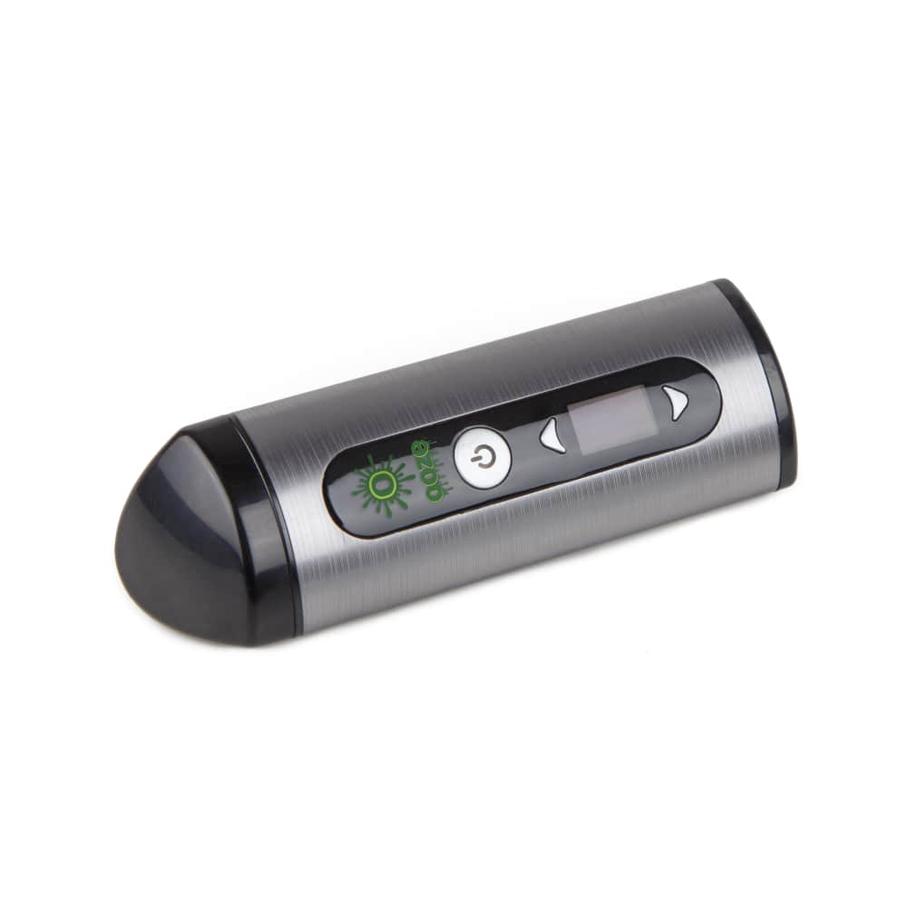 Close-up of the Ooze Drought Dry Herb Vaporizer Kit, displaying its sleek, handheld design against a neutral backdrop.