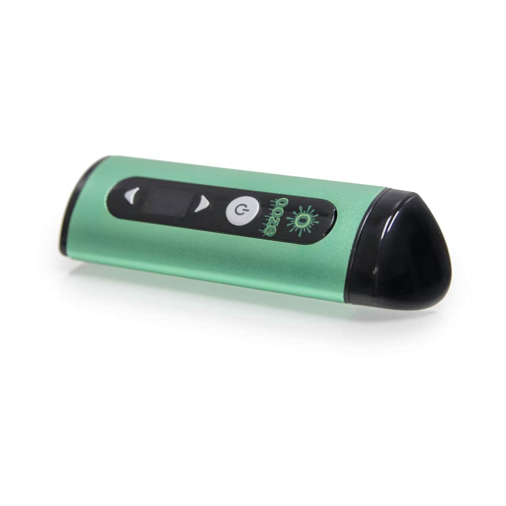 Front view of the Ooze Drought Dry Herb Vaporizer Kit, a sleek, black handheld device with a minimalist design.