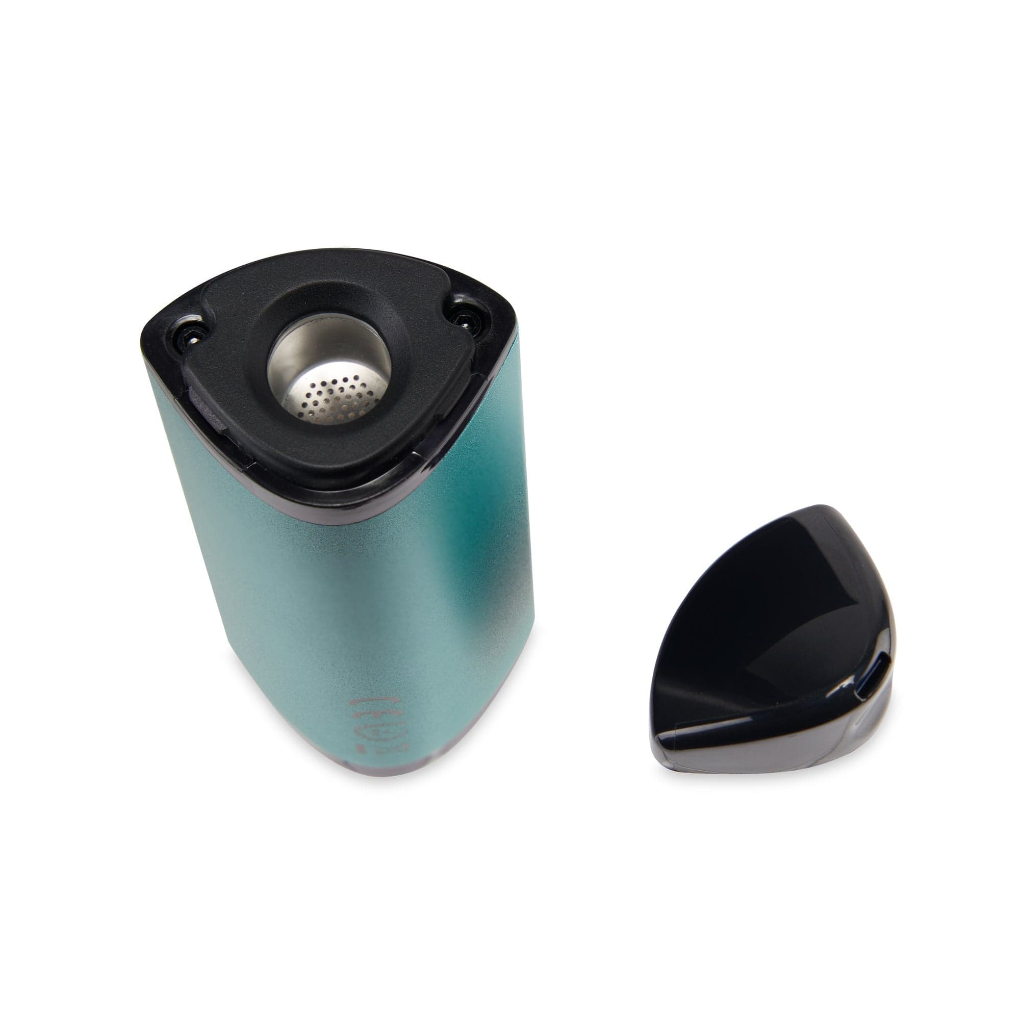A top-down view of the open Ooze Drought Dry Herb Vaporizer Kit, showing its dark interior and compact size.
