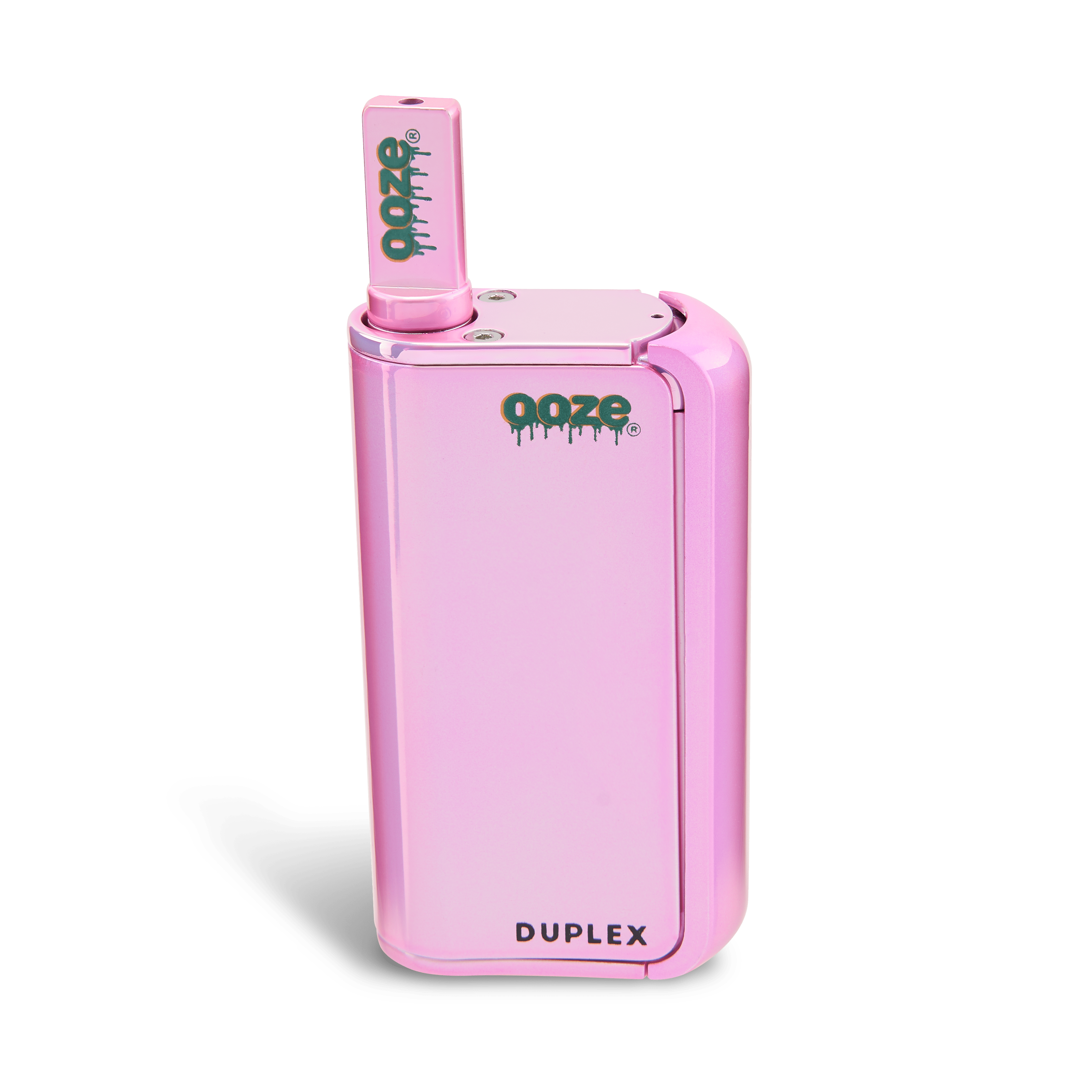 Front view of the Ooze Duplex Pro vaporizer, a sleek, black device shown against a plain white background.