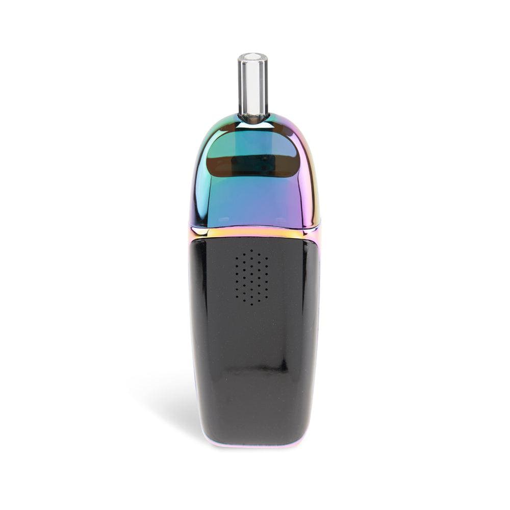 Front view of the Ooze Flare Dry Herb Vaporizer, a sleek, black handheld device with a minimalist design.