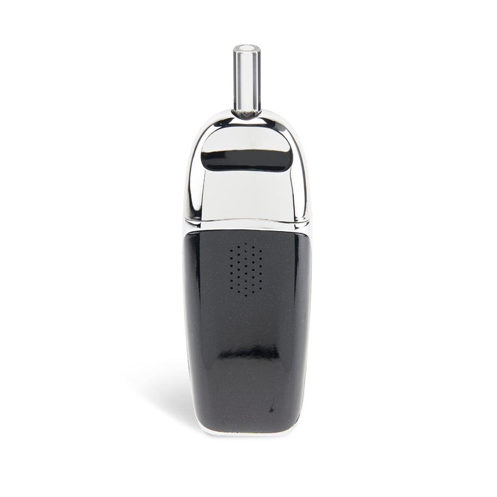Front view of the Ooze Flare Dry Herb Vaporizer, showcasing its sleek, black design against a plain white background.