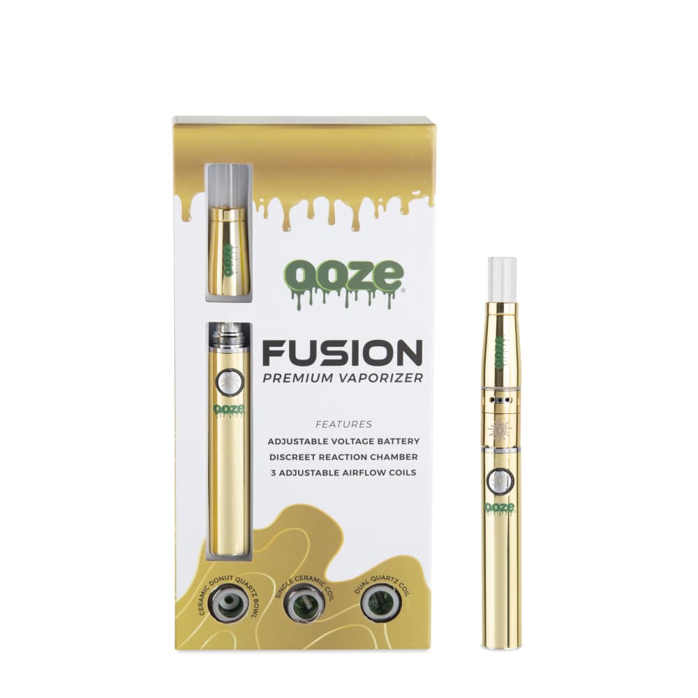 A slightly angled studio shot of the Ooze Fusion Atomizer Vape Battery, displaying its branding against a plain white background.