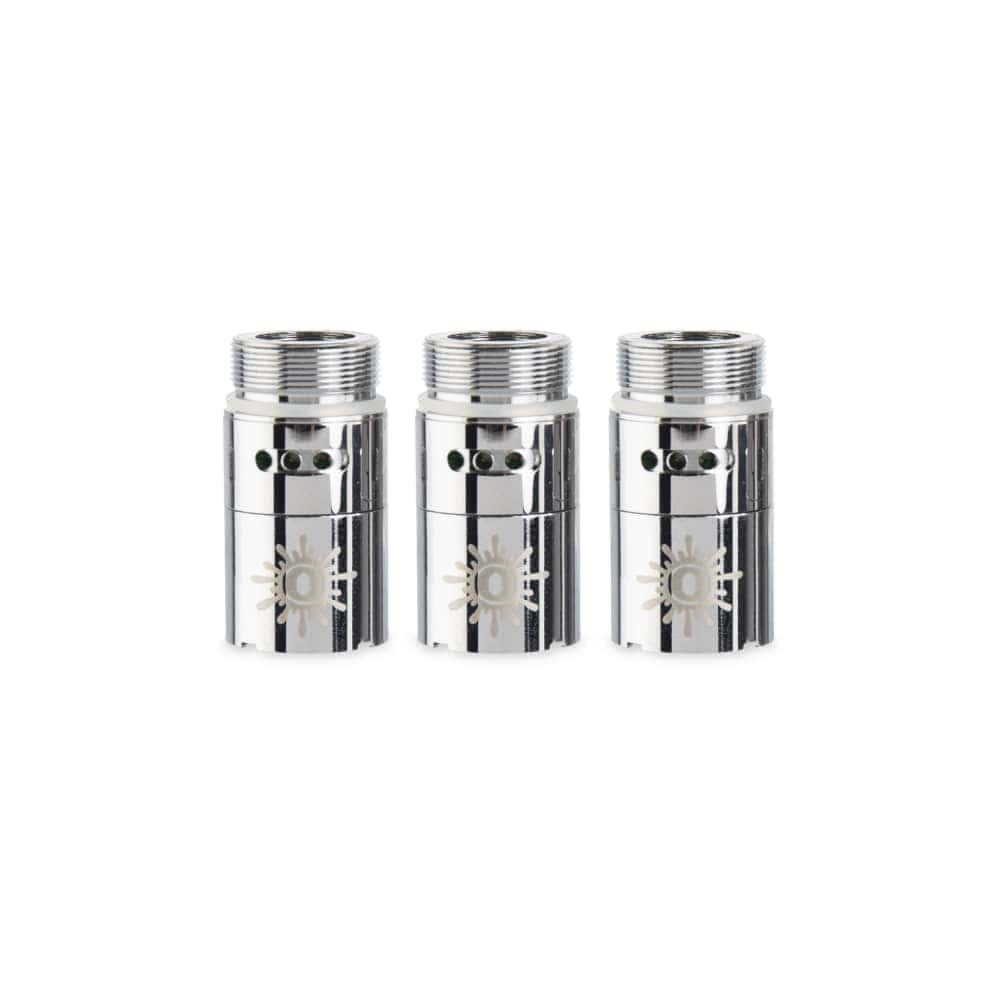 Front view of the Ooze Fusion Atomizer Vape Battery, showcasing its cylindrical metallic finish and sleek, modern design.