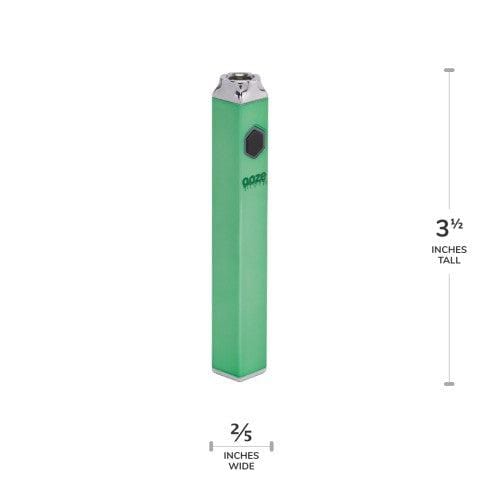 Front view of the Ooze Quad 510 Thread 500 mAh Square Vape Pen Battery, showcasing its sleek, square design and dark finish.
