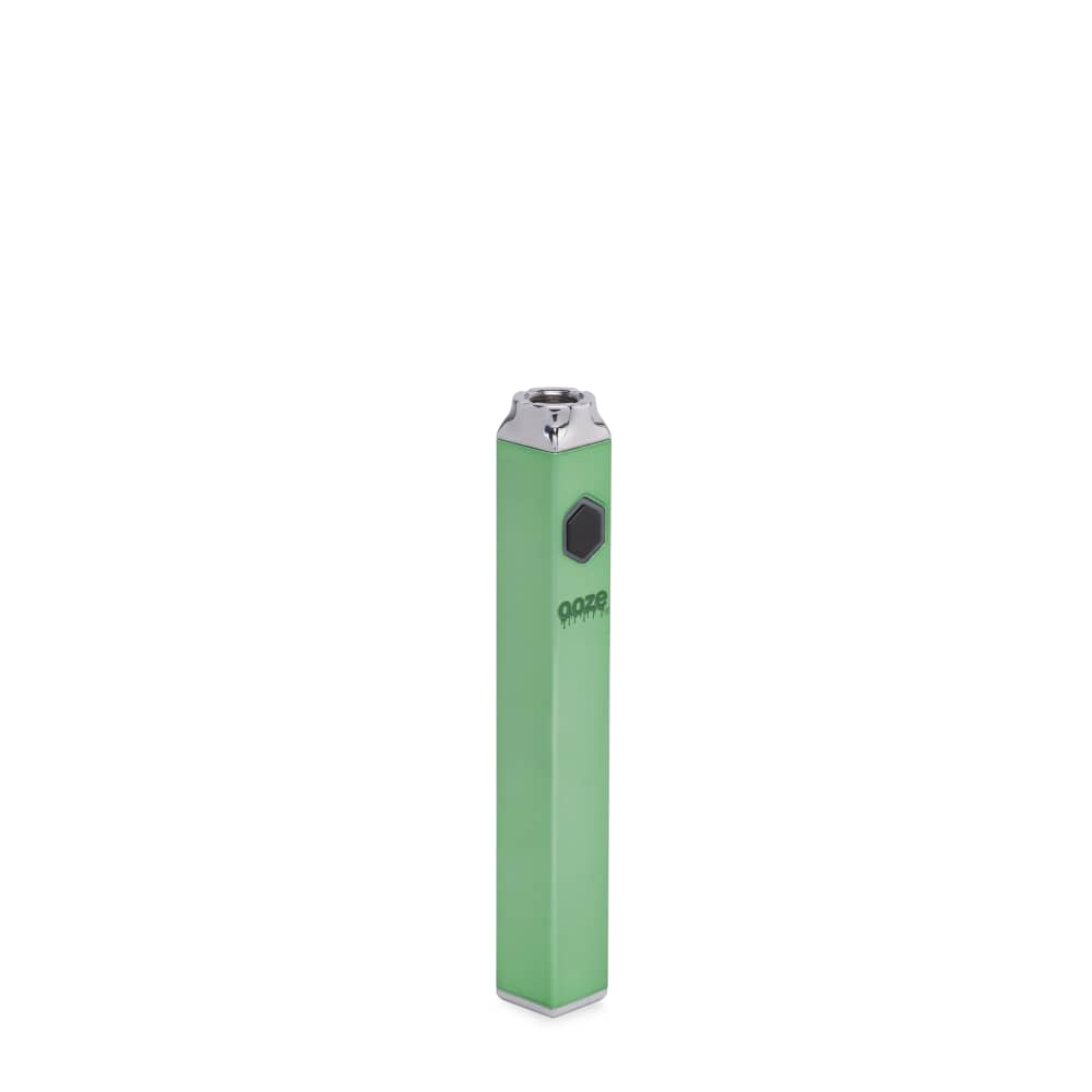 A studio shot of the Ooze Quad 510 Thread 500 mAh Square Vape Pen Battery, displaying its sleek, square design against a plain white background.