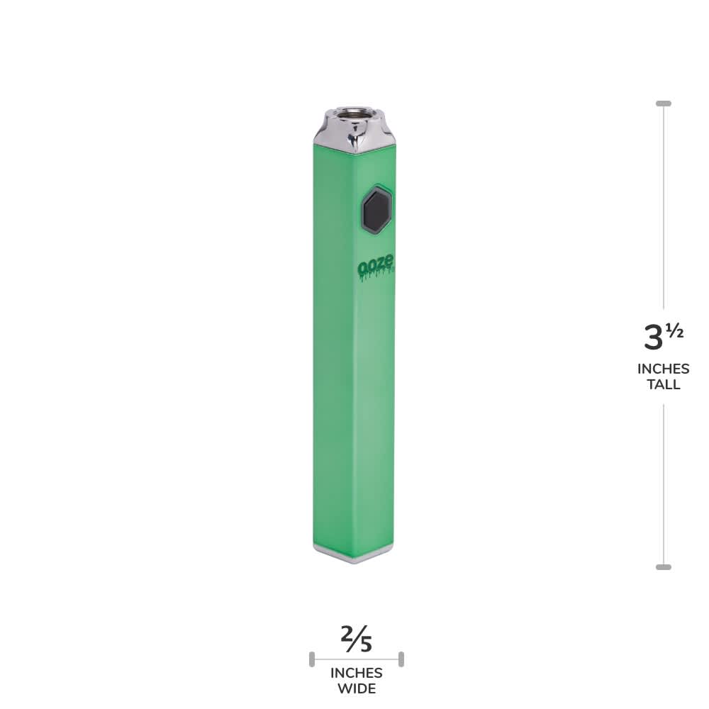Front view of the Ooze Quad 510 Thread 500 mAh Square Vape Pen Battery, showcasing its rectangular shape against a white background.