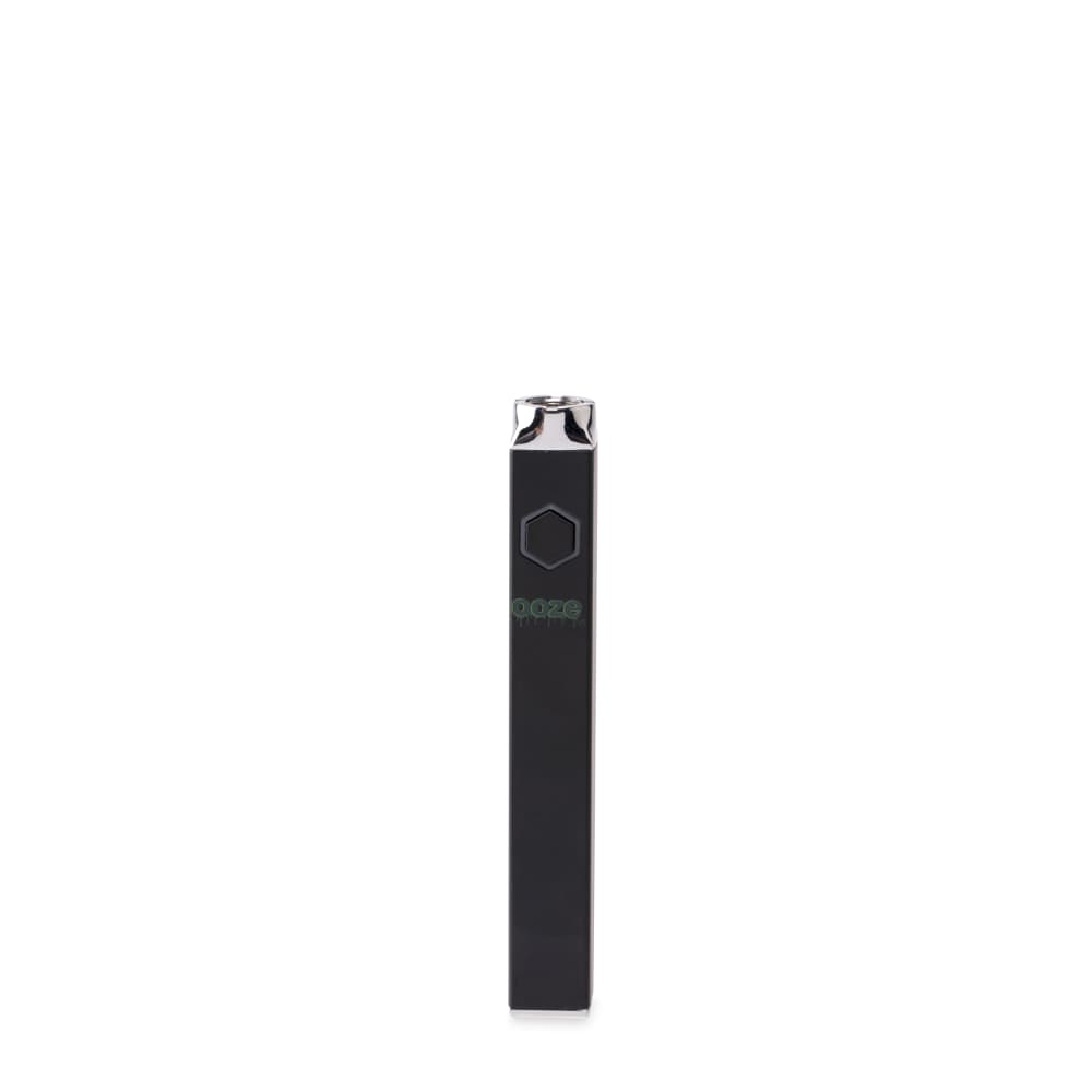 Front view of the Ooze Quad 510 Thread 500 mAh Square Vape Pen Battery, shown as a sleek, black rectangular device on a white background.