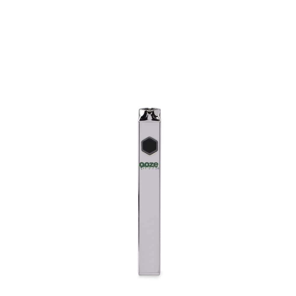 A studio shot of the Ooze Quad 510 Thread 500 mAh Square Vape Pen Battery, showcasing its sleek, rectangular profile against a white backdrop.