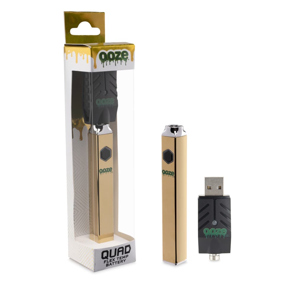 A product shot of the Ooze Quad 510 Thread 500 mAh Square Vape Pen Battery, displayed at a slight angle against a plain white backdrop.