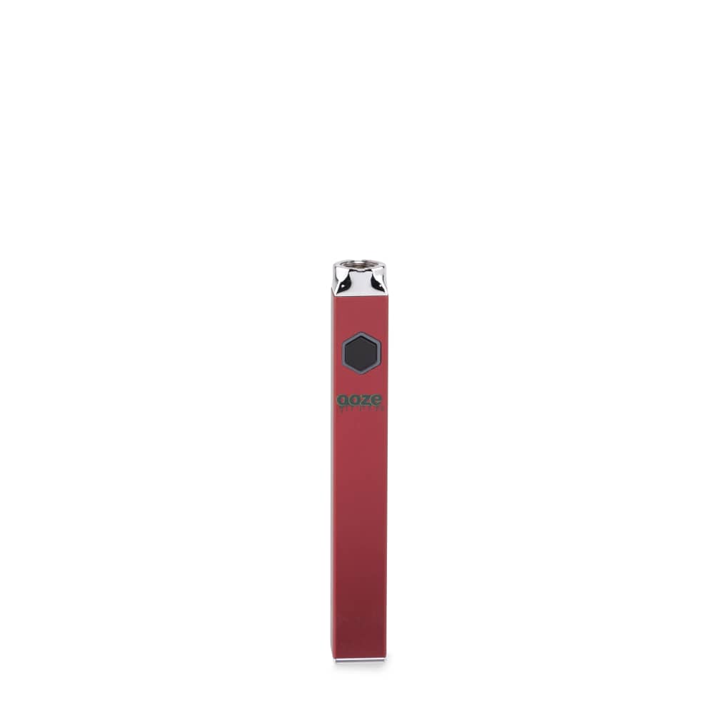 Front view of the Ooze Quad 510 Thread 500 mAh Square Vape Pen Battery, a slim, black rechargeable device on a white background.