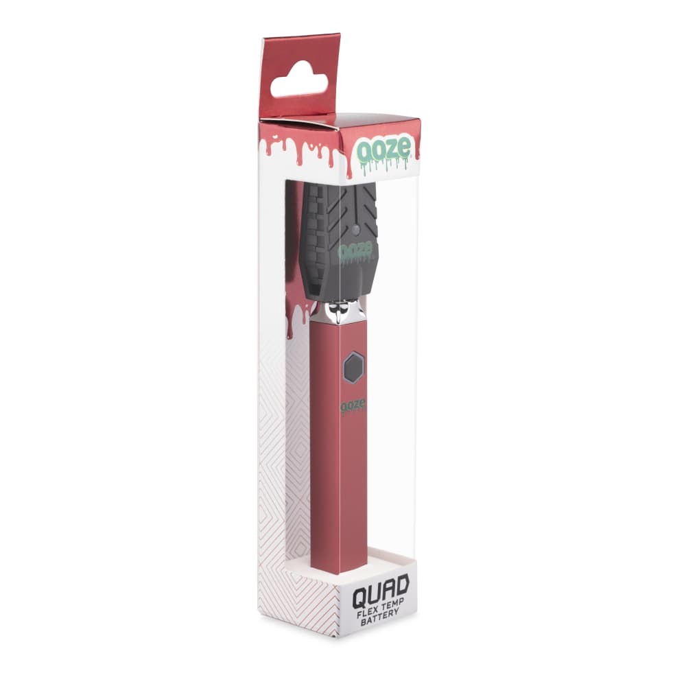 Front view of the Ooze Quad 510 Thread 500 mAh Square Vape Pen Battery, showcasing its black, rectangular design against a white backdrop.