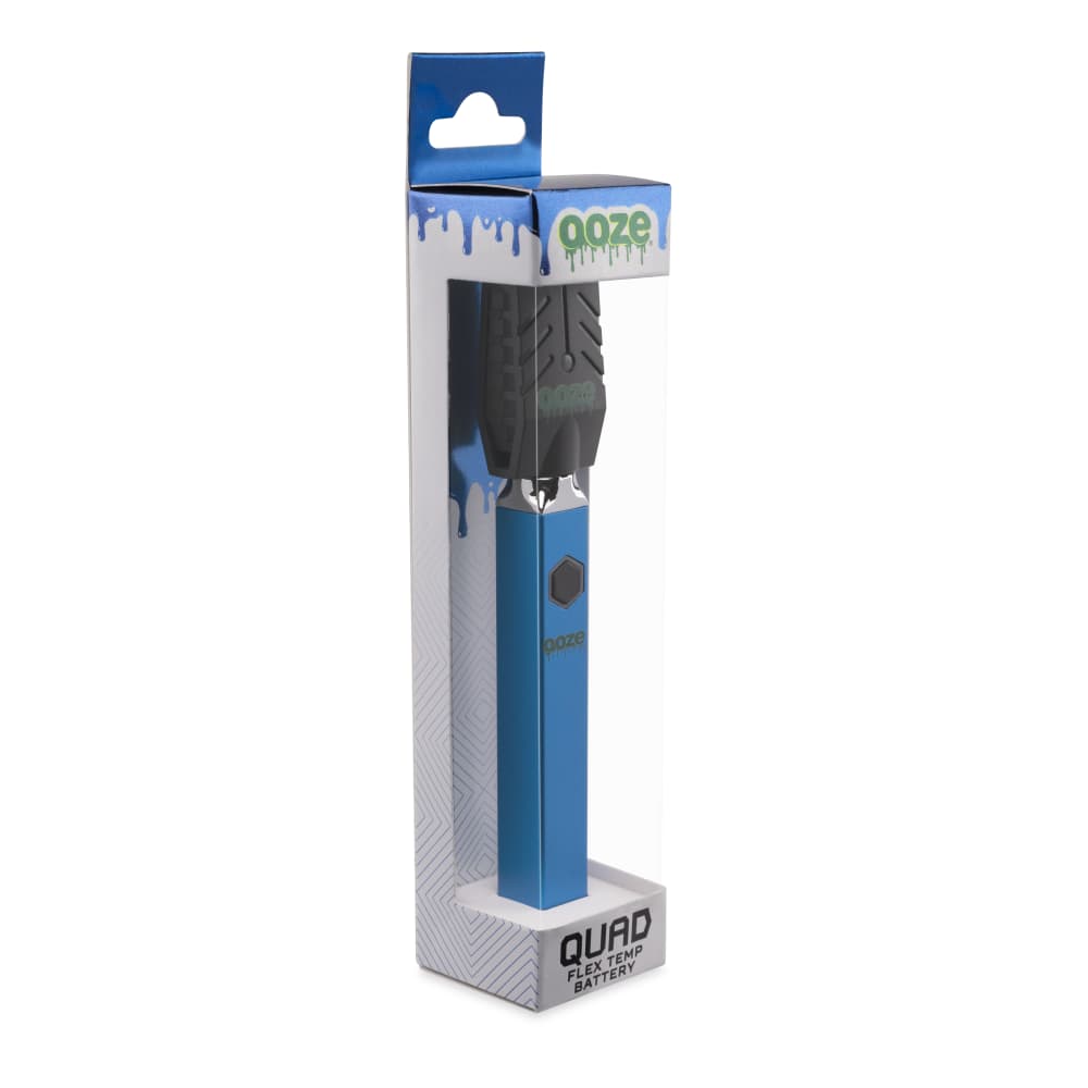 Front view of the Ooze Quad 510 Thread 500 mAh Square Vape Pen Battery, showcasing its slim, square design in a studio shot.