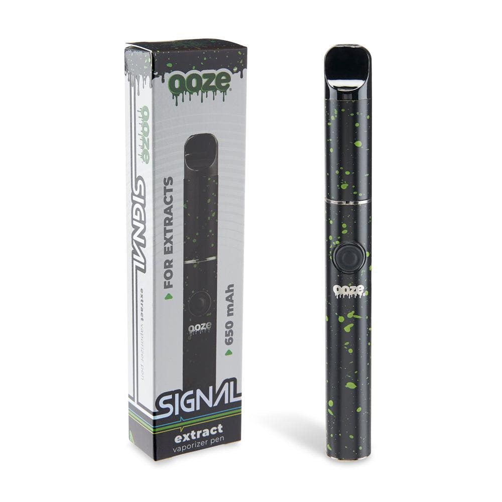A sleek, front view of the Ooze Signal 650 mAh Concentrate Vaporizer Pen showcases its metallic finish and minimalist design.