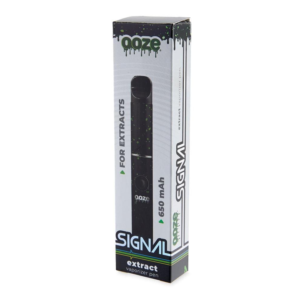 Front view of the Ooze Signal 650 mAh Concentrate Vaporizer Pen, with branding visible on its sleek, metallic body.