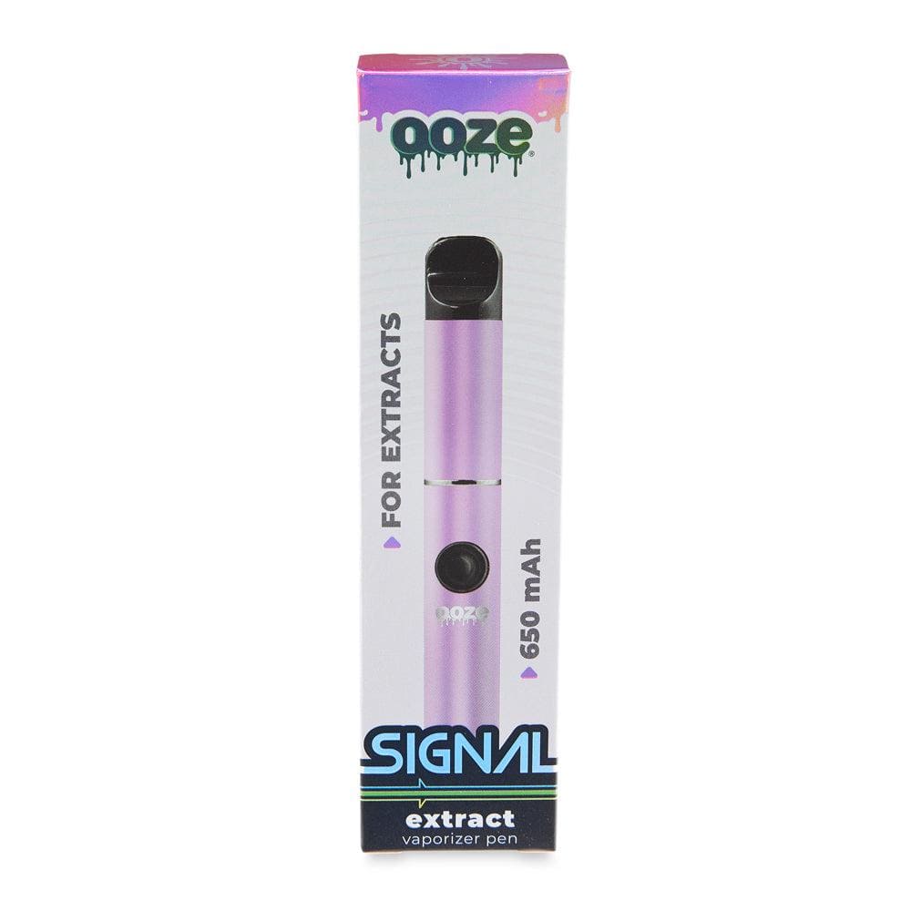 Front view of the Ooze Signal 650 mAh Concentrate Vaporizer Pen, a silver metallic pen with a sleek, minimalist design.