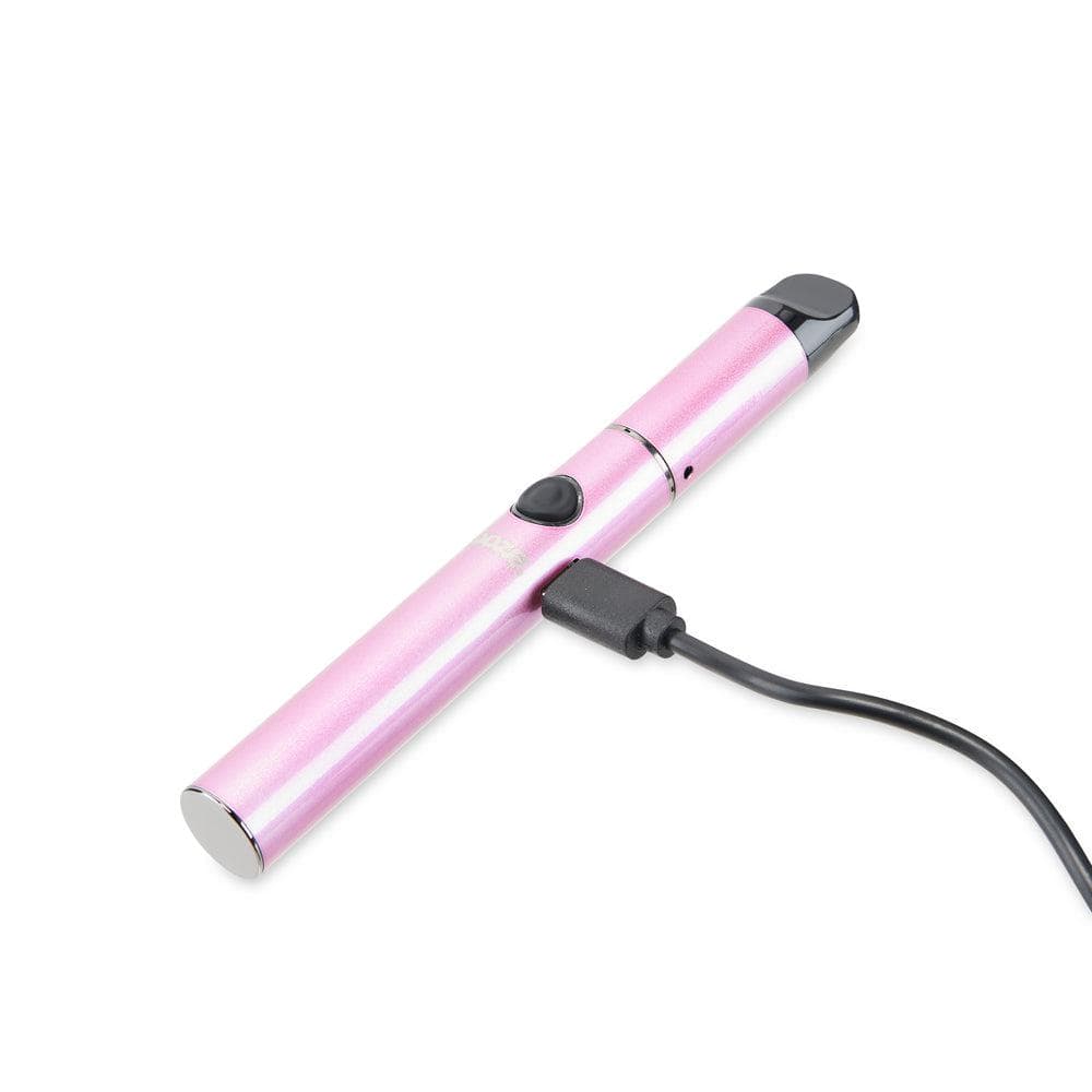 A slightly angled view of the Ooze Signal 650 mAh Concentrate Vaporizer Pen with a black tip and metallic body, against a plain white backdrop.