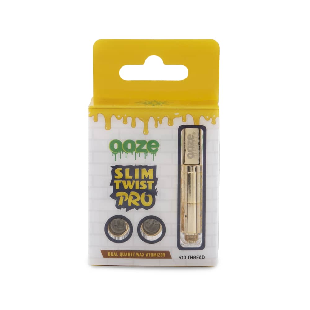 Front view of the Ooze Slim Twist Pro Atomizer, showcasing its sleek, cylindrical design against a plain white background.