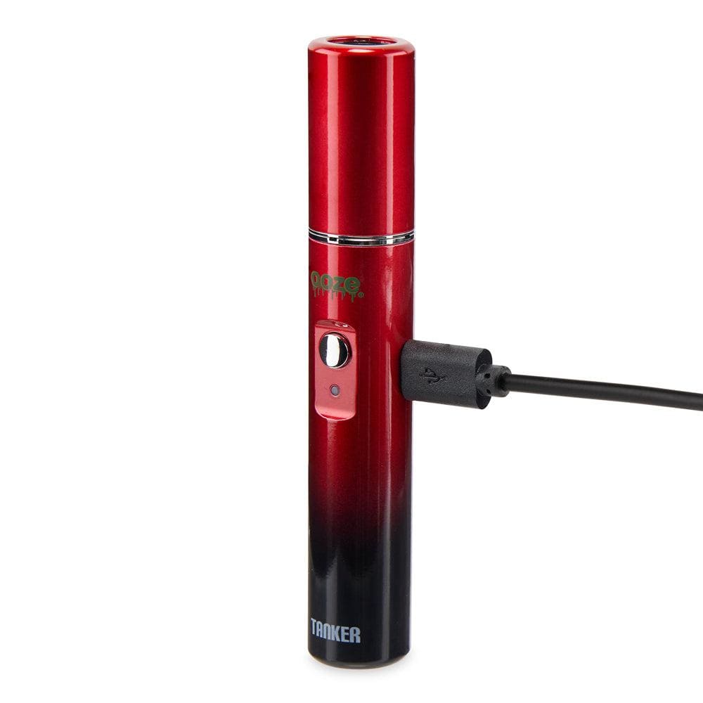 Front view of the Ooze Tanker 510 Thread Thermal Chamber Vaporizer Battery, showcasing its sleek black cylindrical design against a plain white backdrop.
