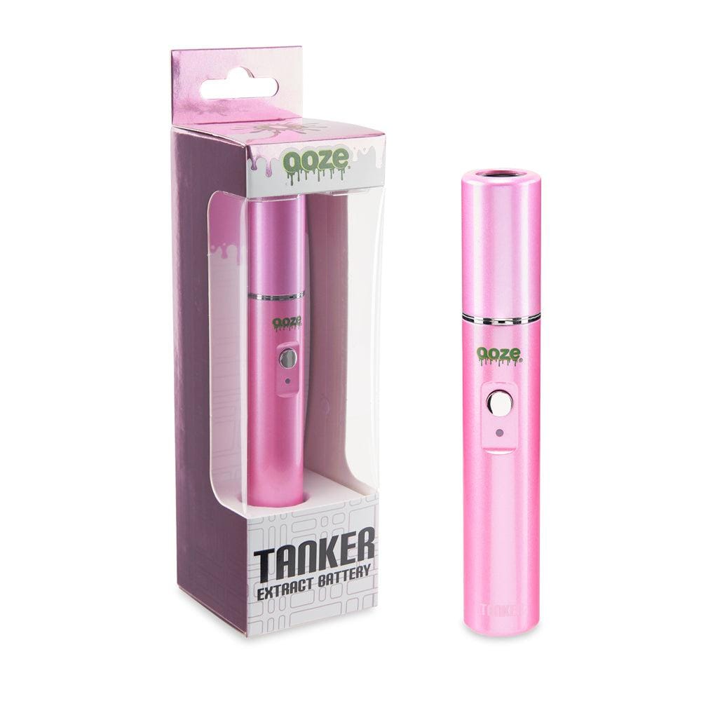 Front view of the Ooze Tanker 510 Thread Thermal Chamber Vaporizer Battery, a pink cylindrical device with subtle branding.