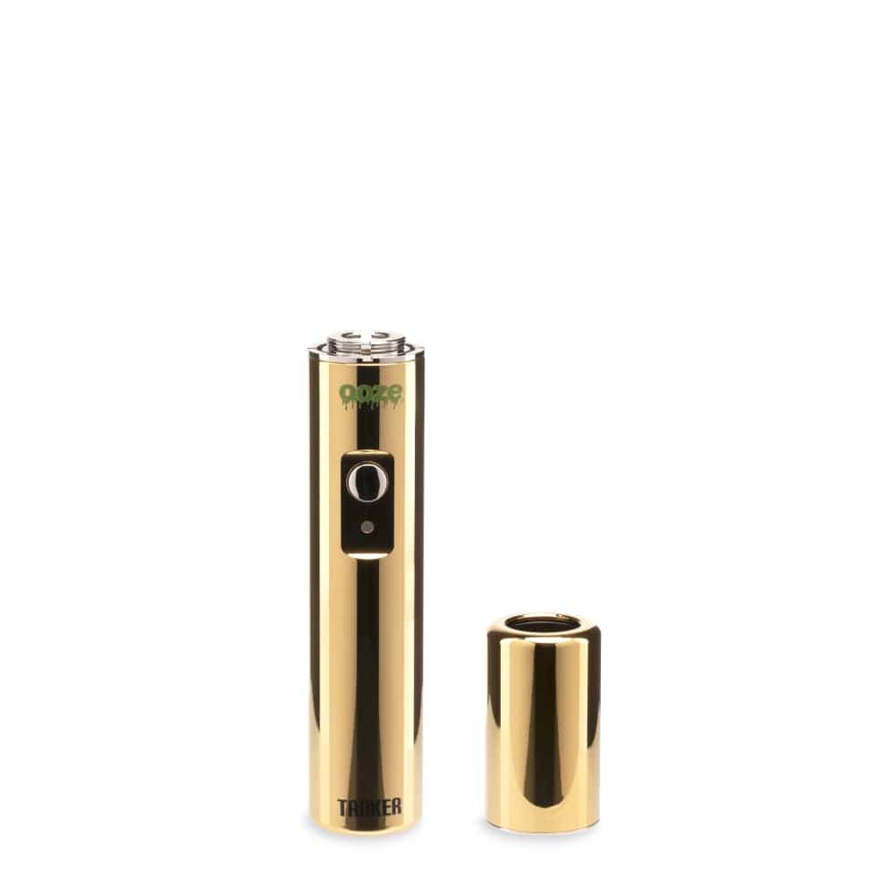 A studio shot of the gold Ooze Tanker 510 Thread Thermal Chamber Vaporizer Battery, displayed at a slight angle against a white background.