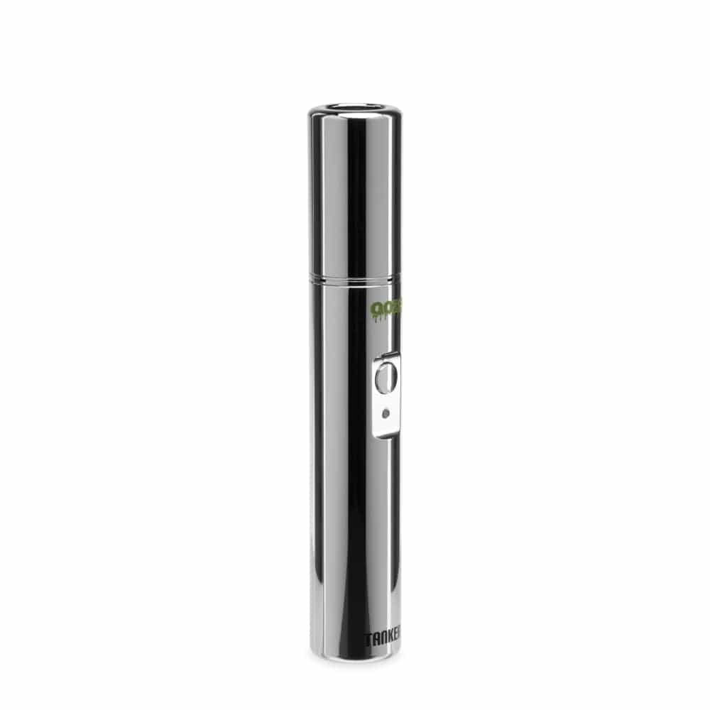 Front view of the Ooze Tanker 510 Thread Thermal Chamber Vaporizer Battery, a sleek, black cylindrical device against a plain white background.