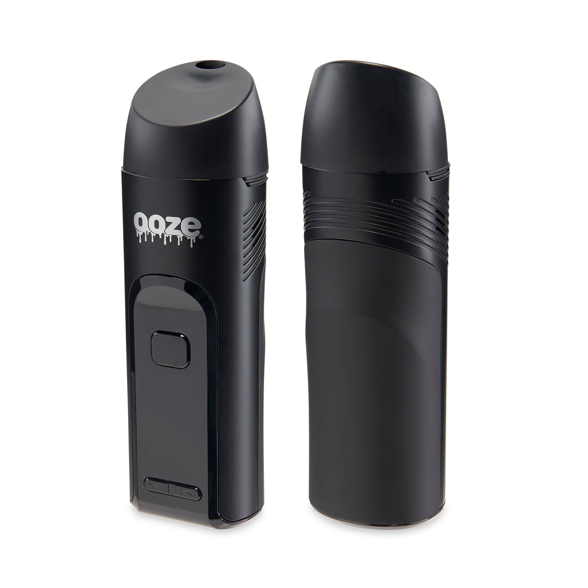 Front view of the Ooze Verge Dry Herb Vaporizer – 2500 mAh C-Core, a sleek, black device shown in a studio lighting setup.