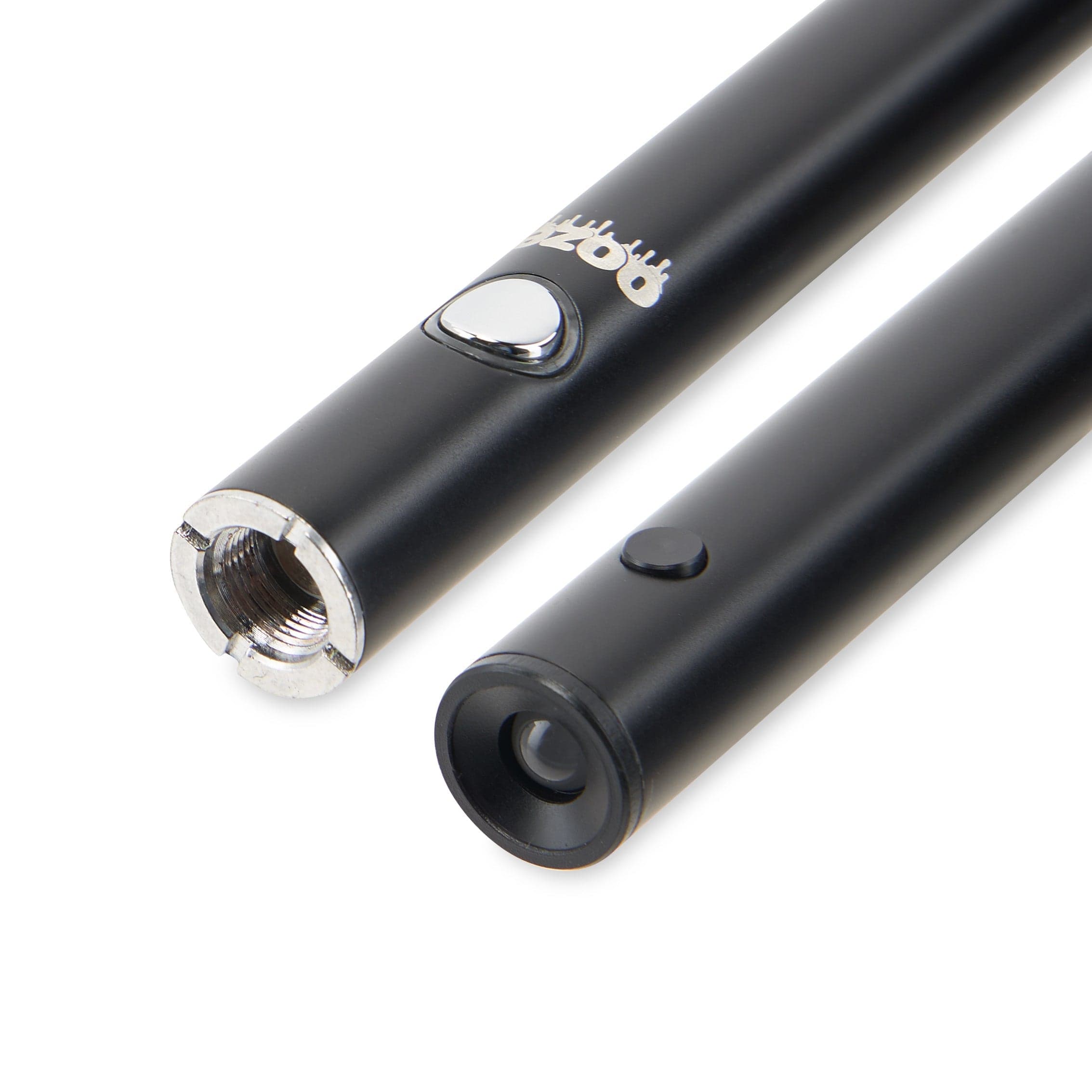 A close-up, angled view of the Ooze Wink 290 mAh Vape Battery Flashlight, showcasing its metallic finish and cylindrical form.